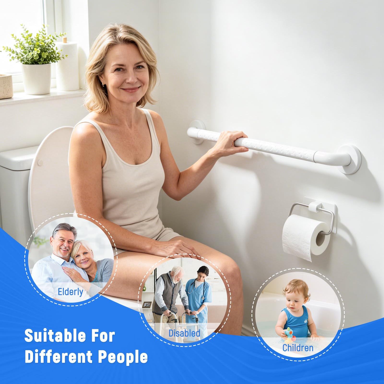 Fanwer Confezione da 2 maniglioni anti per bagno, in acciaio inox bianco, supporto di sicurezza per anziani, bambini e disabili (70 cm)