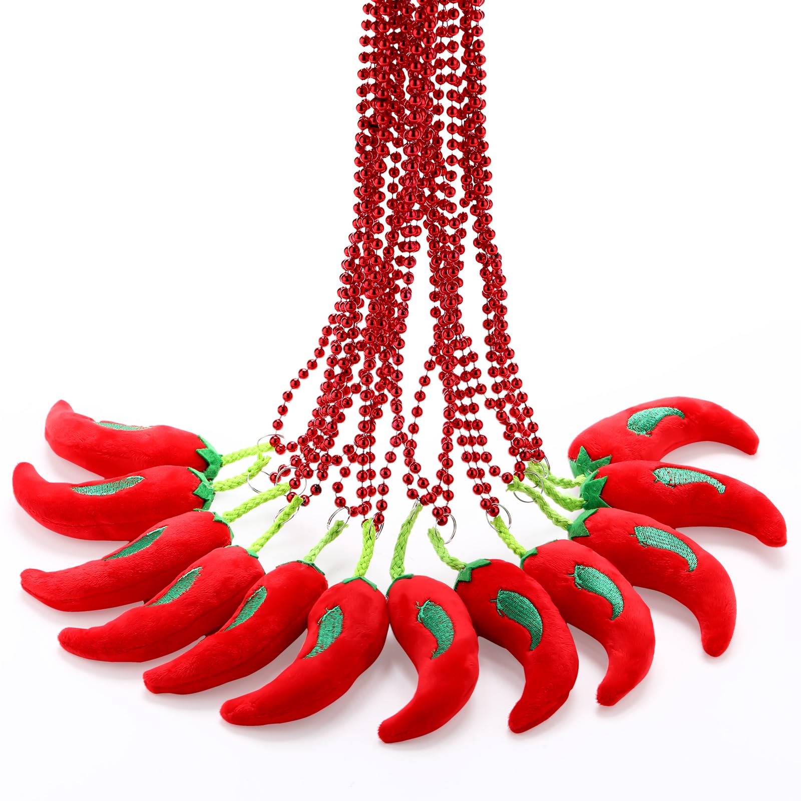 Tigeen 12 Pcs Chili Pepper Beaded Necklaces Chili Pepper Party Favor Fiesta Cinco De Mayo Beaded Necklaces for Mexico Cinco De Mayo Fiesta Mardi Gras Party Decor, Plush