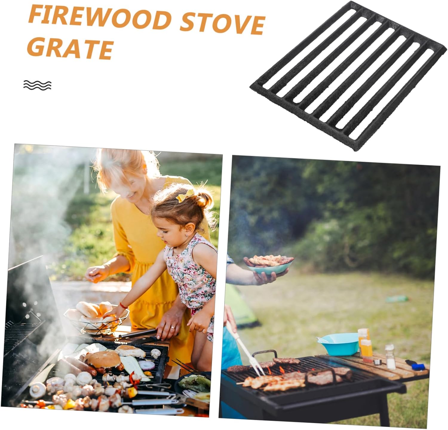 Firewood Grate for Fireplace, Iron Grid Stove Channel Grate