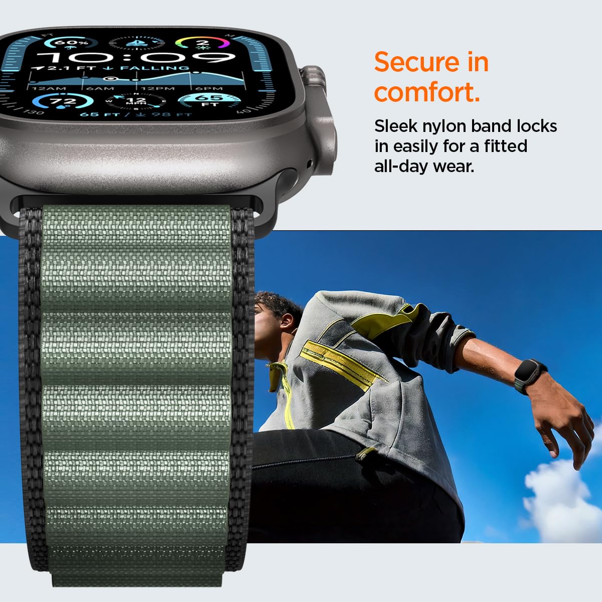 Spigen WBF1 Strap Band for Apple Watch Ultra 3/2/1(49mm), Series 11/10(46mm), Series9/8/7(45mm), SE3/SE2/SE/Series6/5/4(44mm), 3/2/1(42mm), Bold Accent&Airy Comfort — Amazon image 4