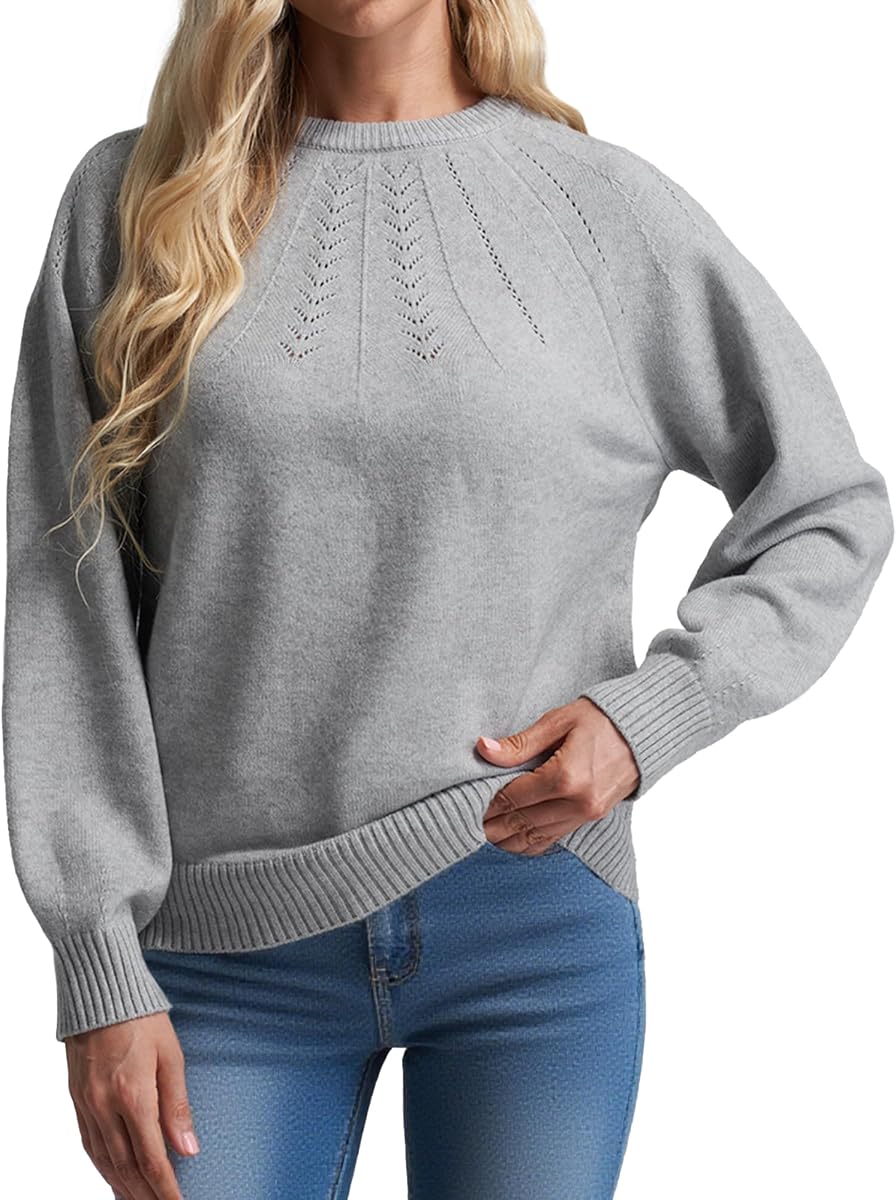 COSSEN Womens Fall Sweater Casual Long Sleeve Crewneck Pullover Sweaters Hollow Out Trendy Outfit