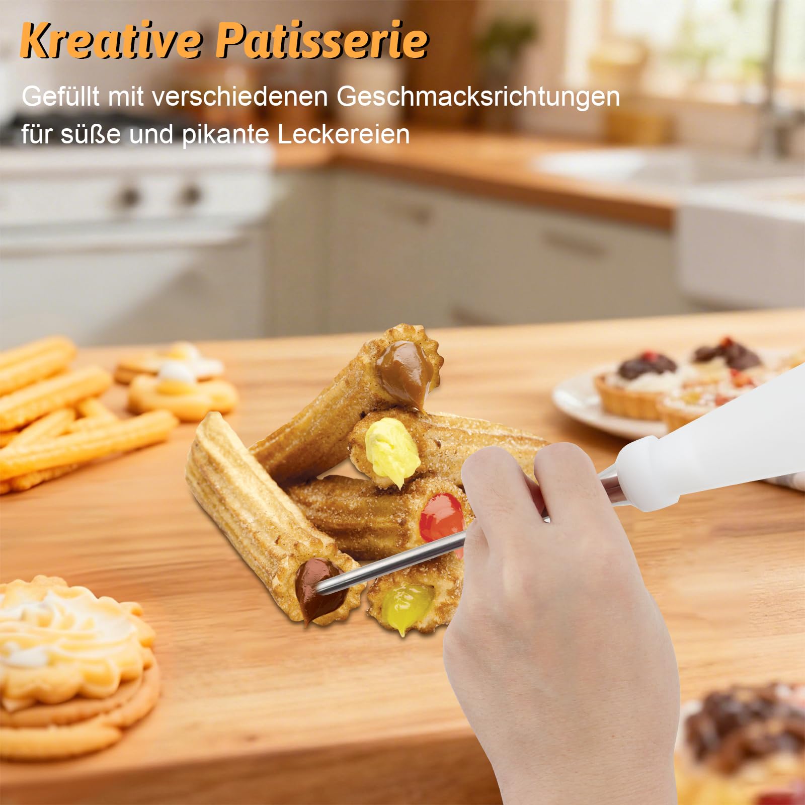 Machine a Churros,Appareil a Churros,Presse a Biscuits Inox,Professionnelle Presse à Churro Pistolet à Pâtisserie,Seringue Patisserie avec 9 Gabarits,11 Douilles pour Gâteaux Gâteaux Dessert Saucisse