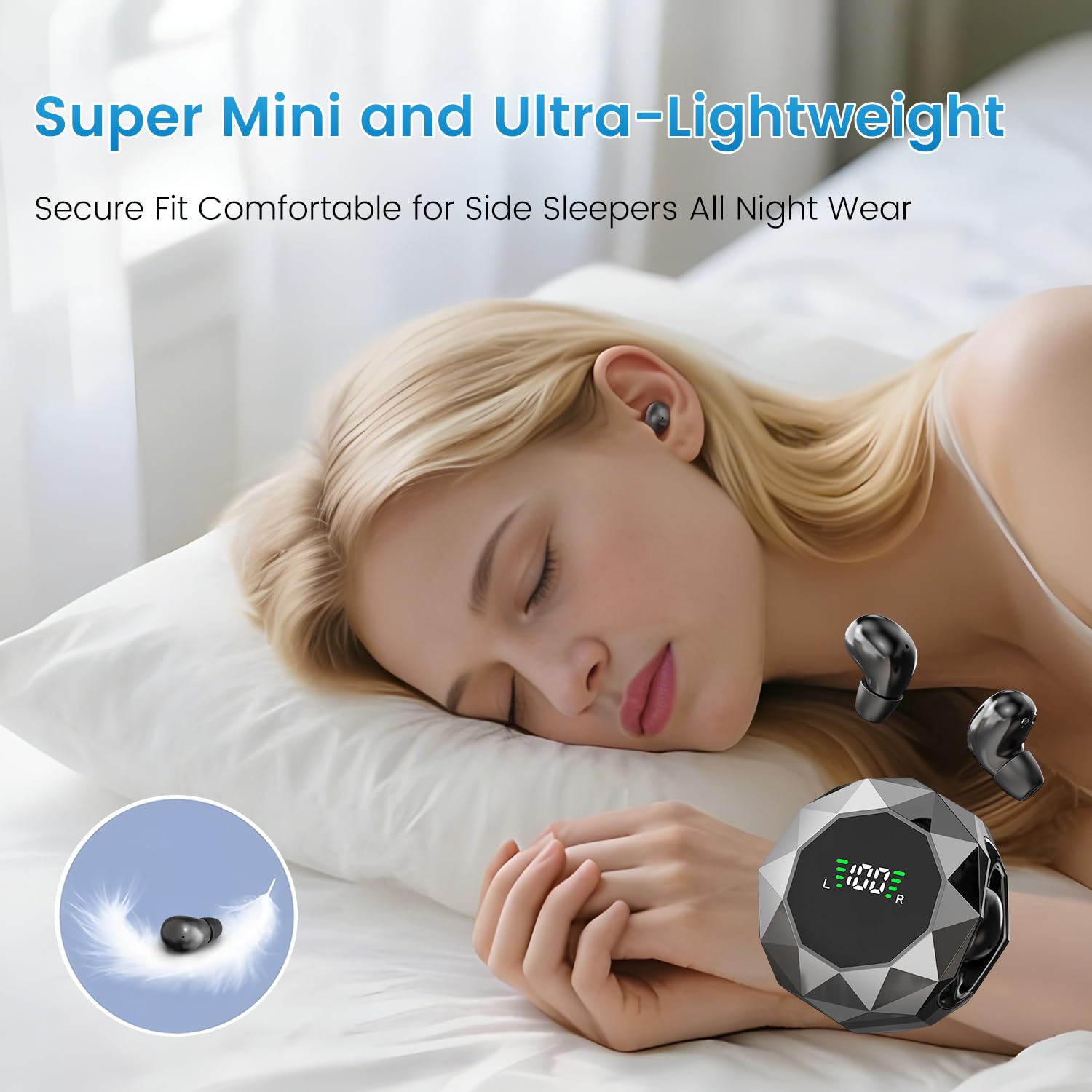 Mini auriculares invisibles inalámbricos Bluetooth de perfil bajo, auriculares ocultos discretos para el trabajo, auriculares pequeños, auriculares invisibles para dormir para canales