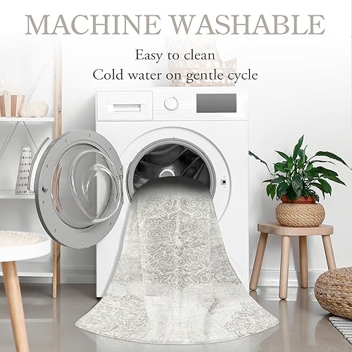 Miniatura 5 de Lahome Alfombra de área vintage con medallón  Alfombra de área antideslizante envejecida de 6 pies de diámetro, alfombra de piso para puerta,