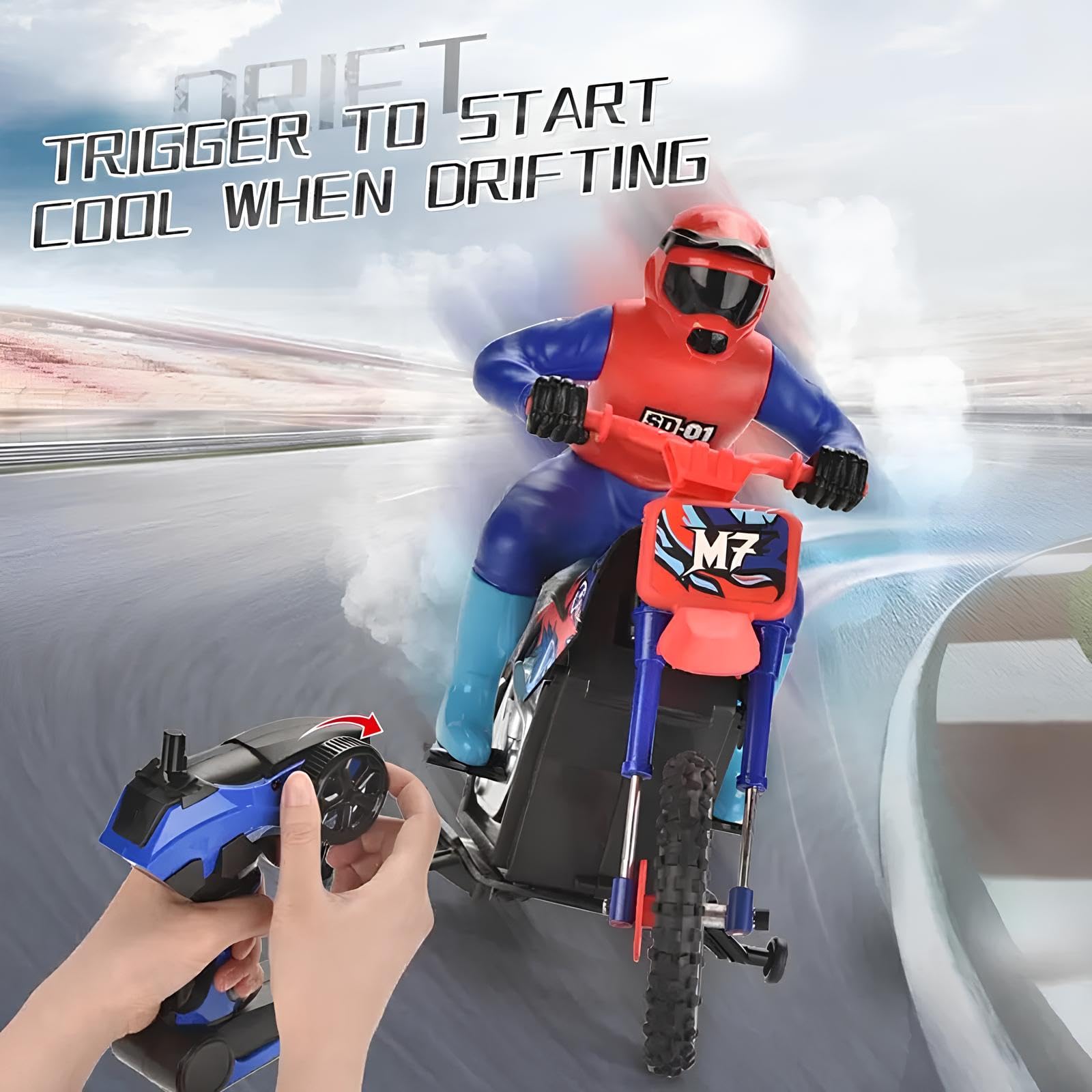 Moto Radiocomandata Gigante per Bambini Moto con Pilota Telecomandata MotoCross con Effetto Fumo Marmitta Maxi Scala 1:10 con Luci Battery Pack Sprint Super Veloce Motocicletta Acrobatica Drifting