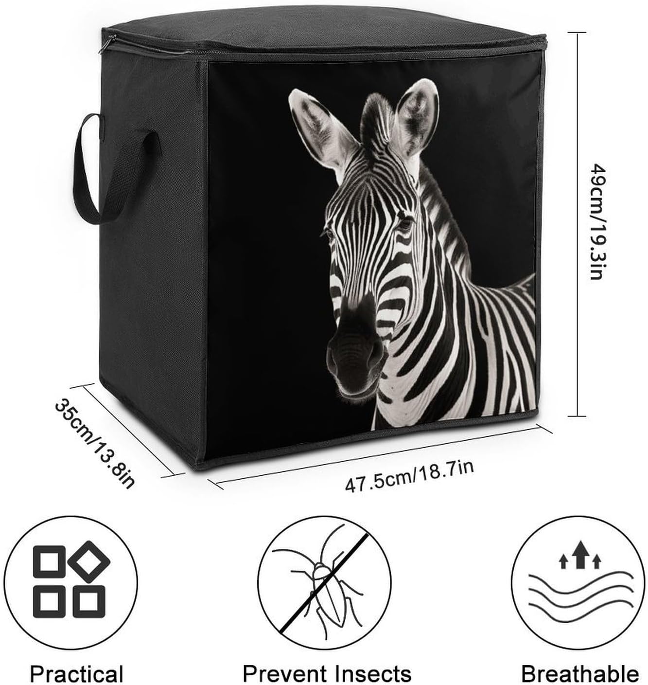 Large Zebra Storage Bags with Handle Foldable Closet Organizers Clothes Storage Bins Bedding Storage Containers Fabric Moving Bags Blanket Comforter Storage Bag 70L
