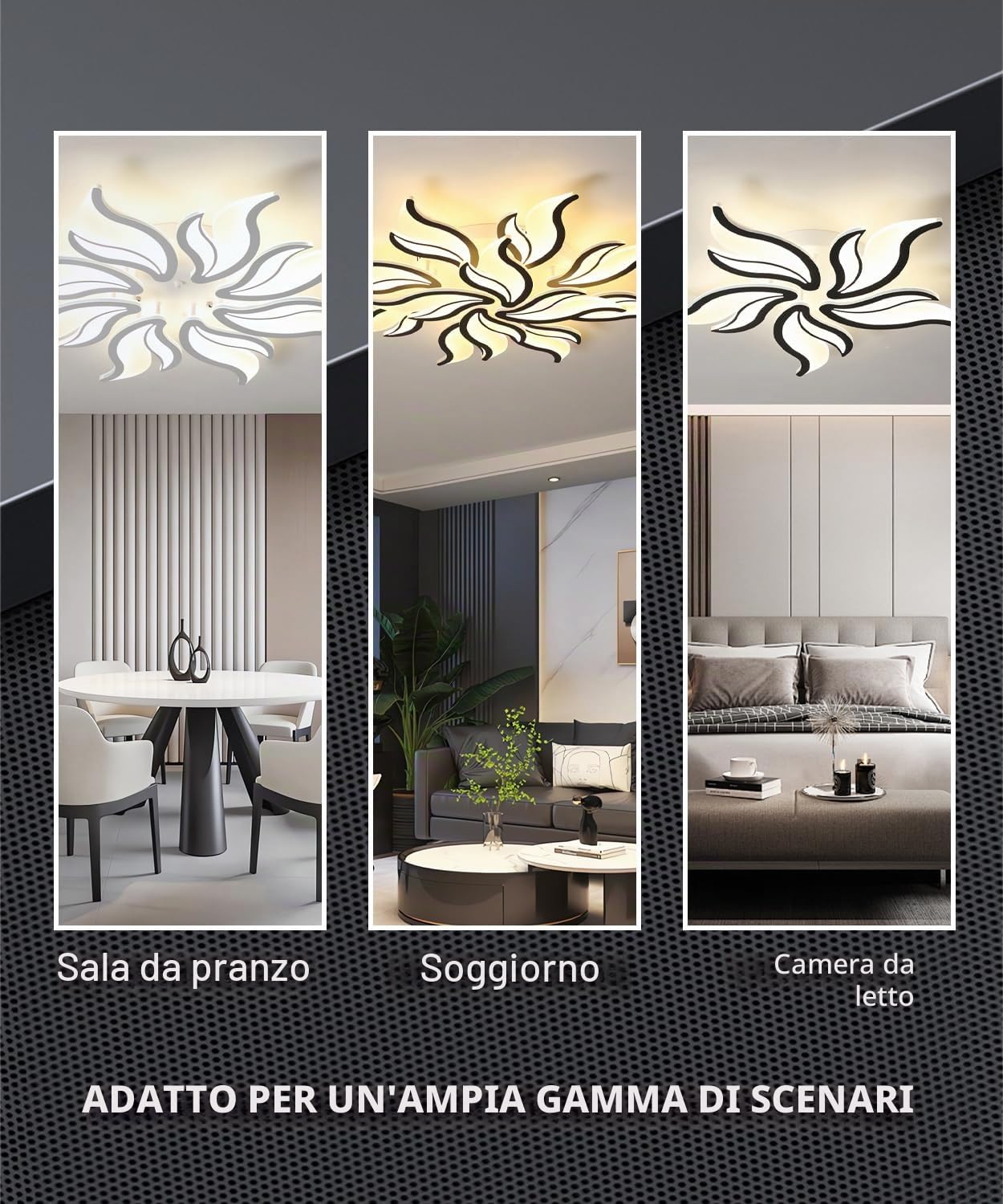 Moderna plafoniera a LED Lampada da soffitto dimmerabile per soggiorno con telecomando Lampadario 58W 6500K Plafoniere a forma di fiore per camera da letto sala da pranzo ufficio (Nero, 8 teste)