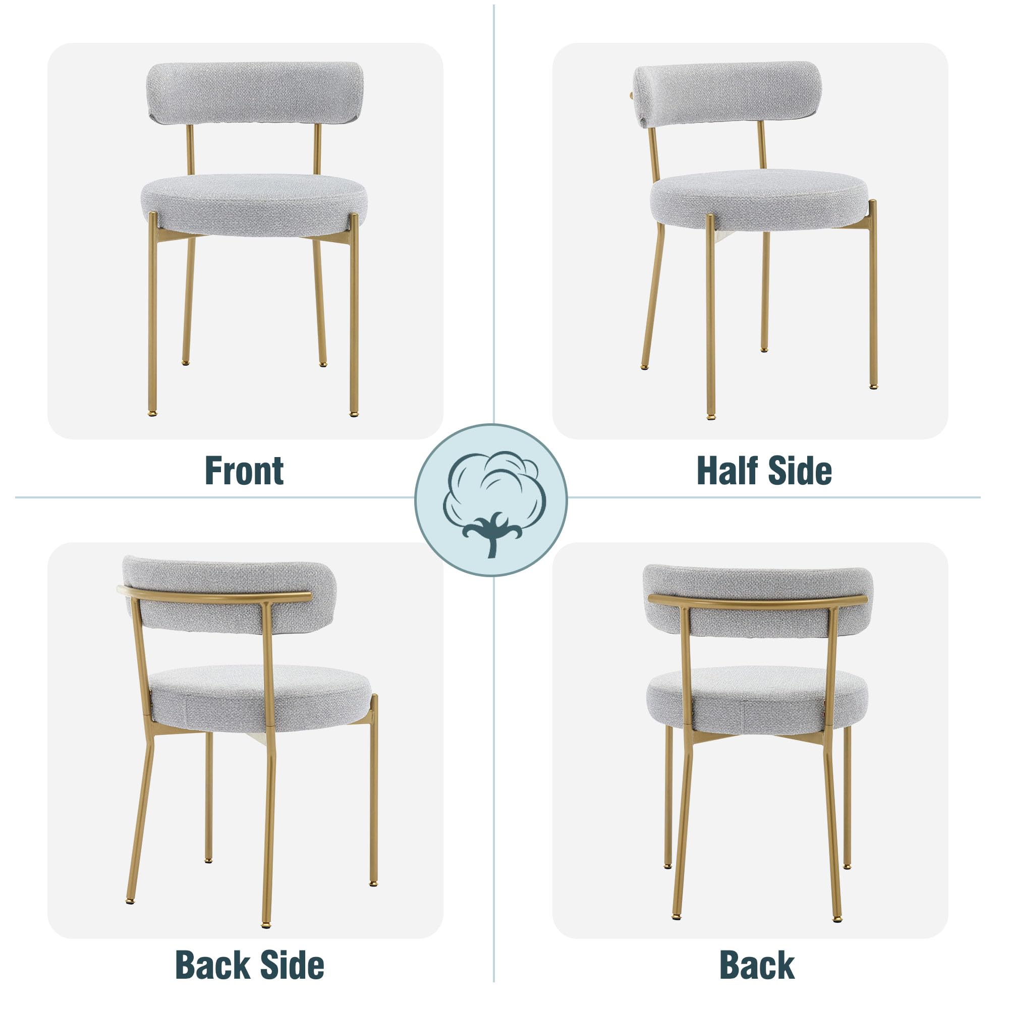 Lot de 2 chaises de salle à manger de luxe en velours gris foncé avec fonction pivotante, pieds en métal, assise élégante et élégante pour une décoration confortable de salle à manger