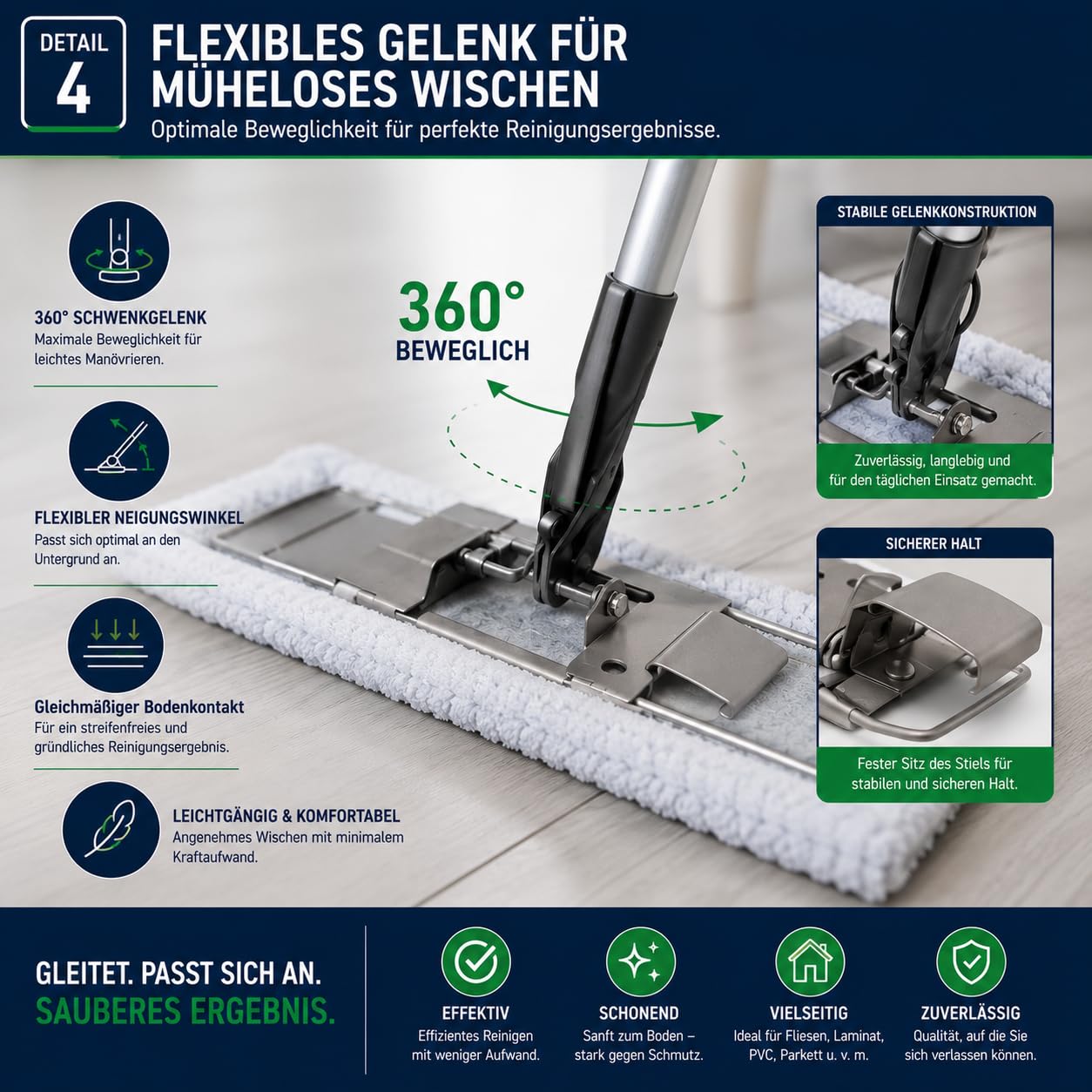 Bodenwischer 42 cm Aluminium Stiel Bodentuch Blau + Weiß kompatibel Hara