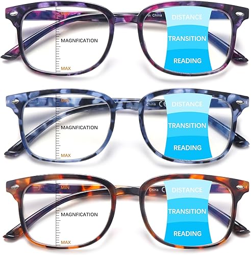 STASTEND Progressive Multifocal Anti Blue Light Reading Glasses for Women and Men Fashion Eyeglasses Frame