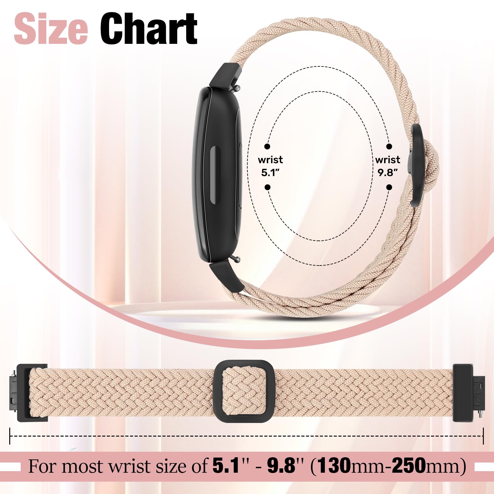BTTNG 2 Pack Elastic Braided Straps Compatible with Fitbit Inspire 3/ Inspire 2/Inspire/Inspire HR/Ace 3/Ace 2 Women Men Kids - Image 3