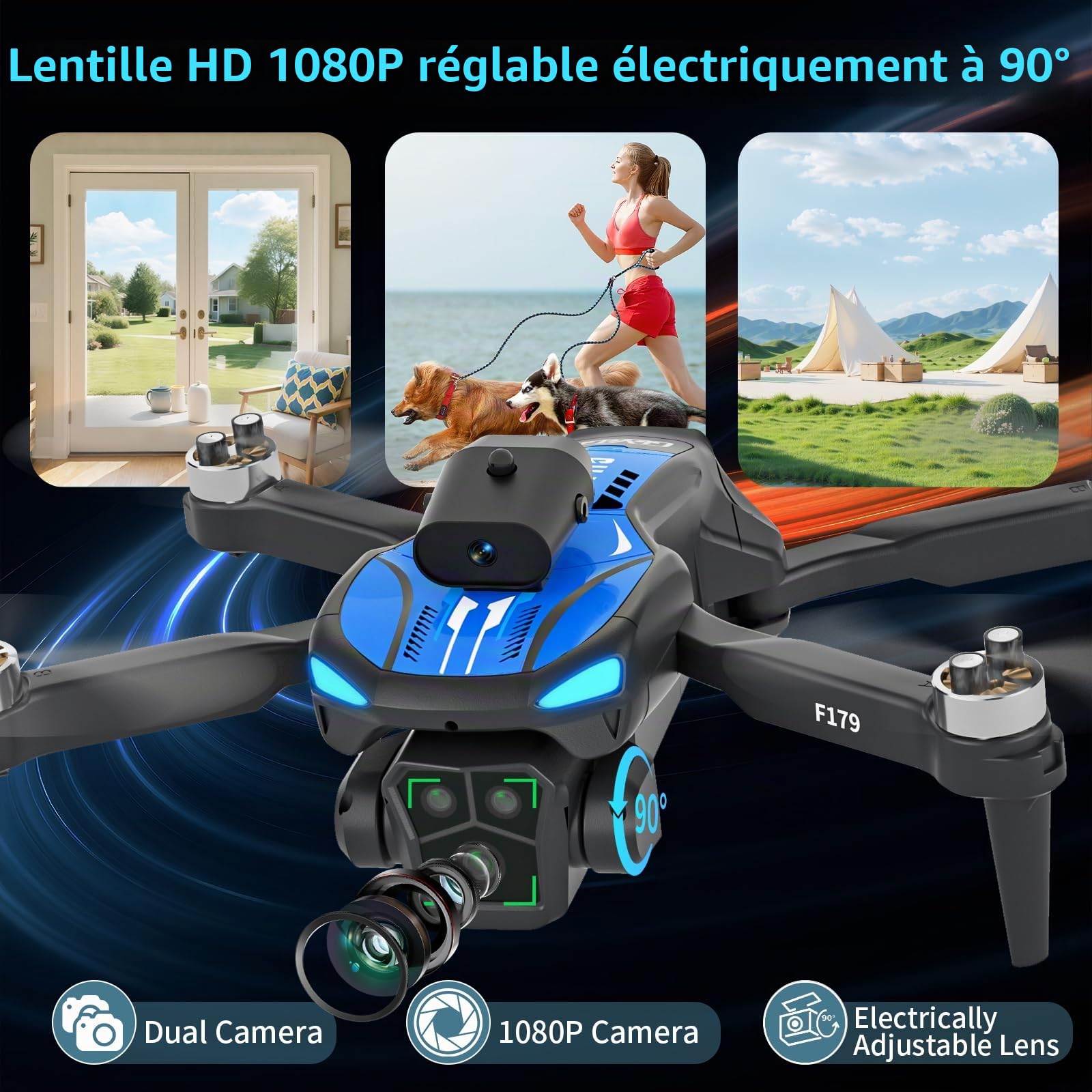 Drone Pliable Caméra 1080P – Écran LCD 2,8 – Évitement Obstacles – Kit Débutant Avec Étui