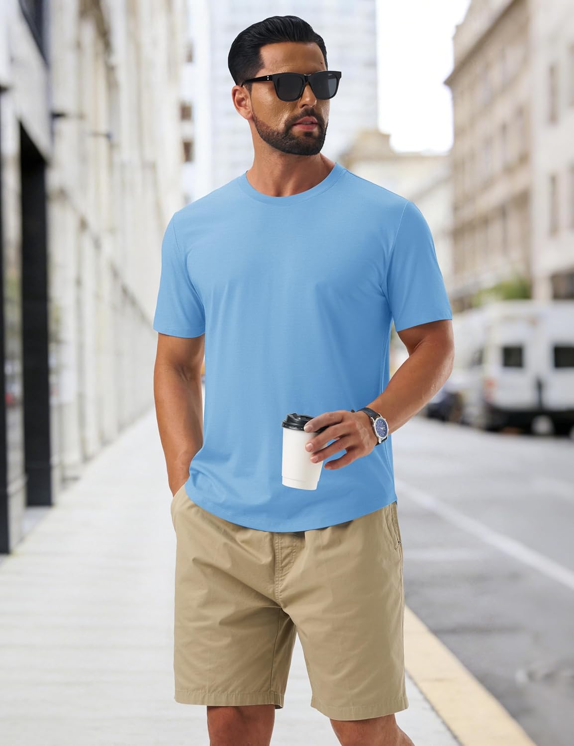 Cotrasen Mens T-Shirts Short Sleeve Curved Hem Lightweight Moisture Wicking Cooling Cotton Blend Casual Crewneck Tee Shirts - Image 3