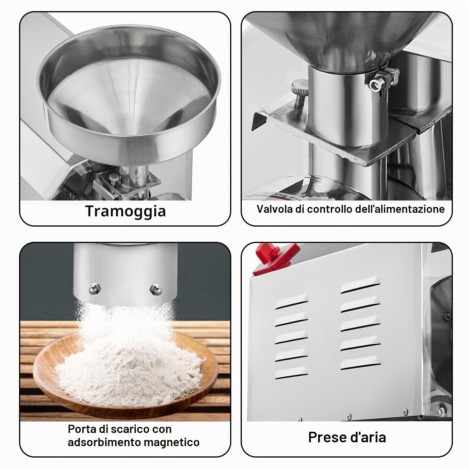 VEVOR Macinatore per Soia e Spezie 3000W Macinatore per Mais 100 KG/H Macinatore per Mais in Acciaio Inossidabile Macchina per Macinazione Industriale per Farina per Pepe Soia Arachidi Grani di Mais