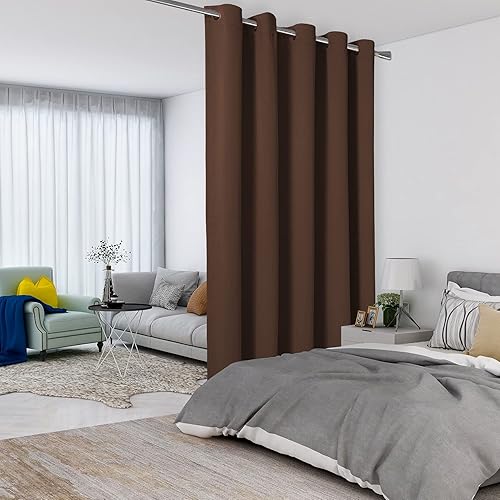 LORDTEX Cortinas divisoras de habitación color chocolate  privacidad total de pared divisoras de habitación, a prueba de sonido, cortina opaca ancha