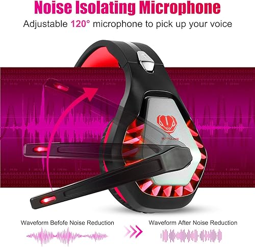 Miniatura 3 de ENVEL Auriculares para juegos para PS4 PS5 Switch, sonido envolvente estéreo, micrófono omnidireccional vibración luz LED compatible con Xbox One X