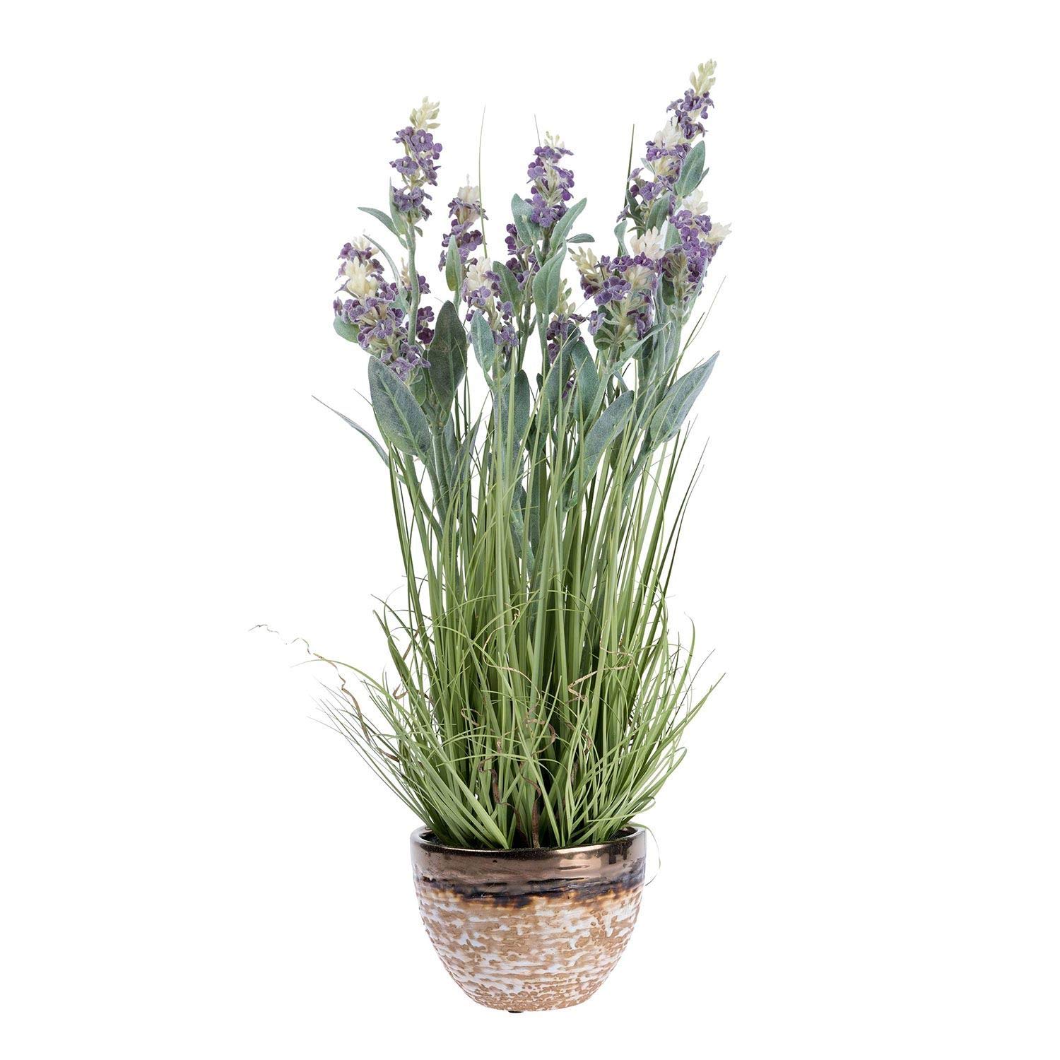 Homescapes Artificial Lavender Plant in Decorative Metallic Ceramic Pot, 66 cm in Purple