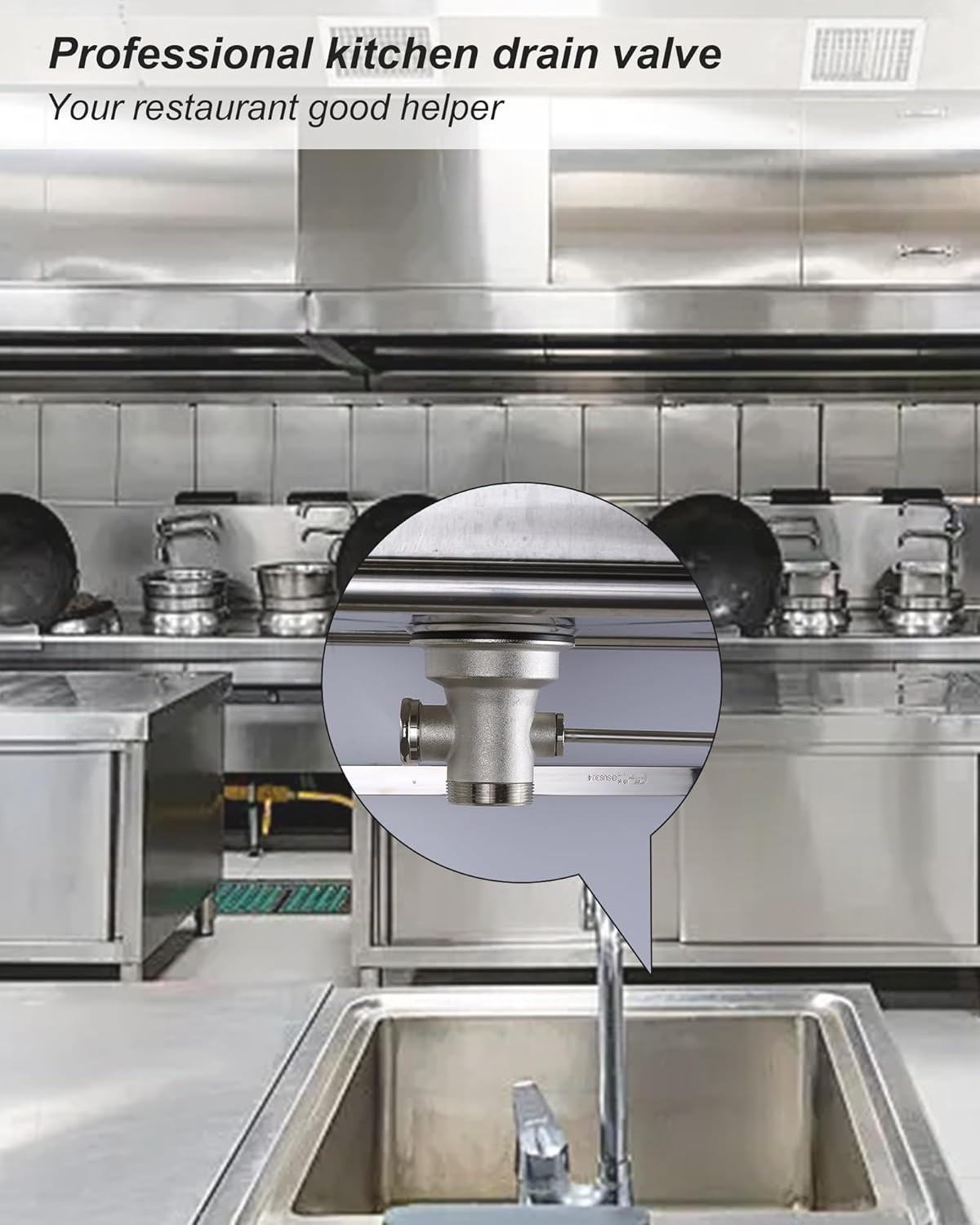 Commercial Sink Faucet with 14” Swivel Spout, 8" Center Wall Mount Kitchen Faucet & Commercial Sink Drain: 3-1/2" Sink Opening Waste Drain Valve - Brass Kitchen Sink Drain with Twist Handl