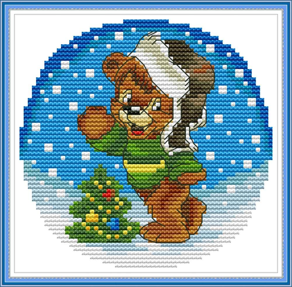 Cross Stitch Kits Stamped, OWN4B Bear Printed Pattern 11CT 8.3x7.9 inch DIY Embroidery Kit (Bear)