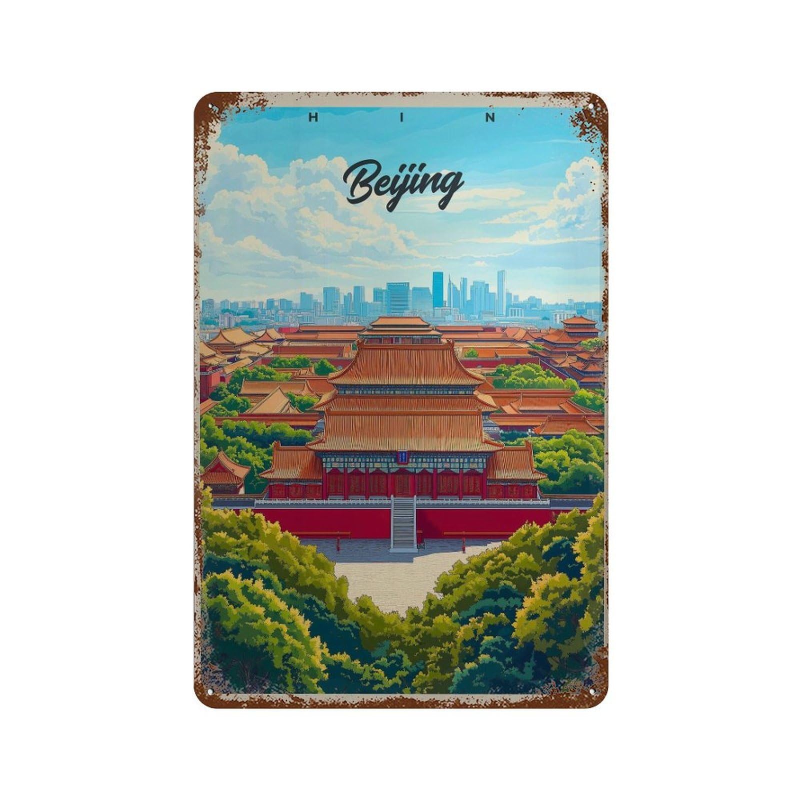 xiaoxiaoshen Beijing Travel Imperial Palace China Wall Decor Art Metal Tin Poster Modern Home Decor Art Home Bar Shop Decorations Vintage Sign 30x20cm
