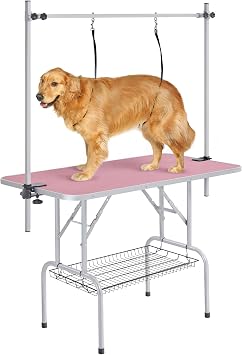 Yaheetech 46" Pet Dog Grooming Table Height Adjustable for Large Dogs, Pink
