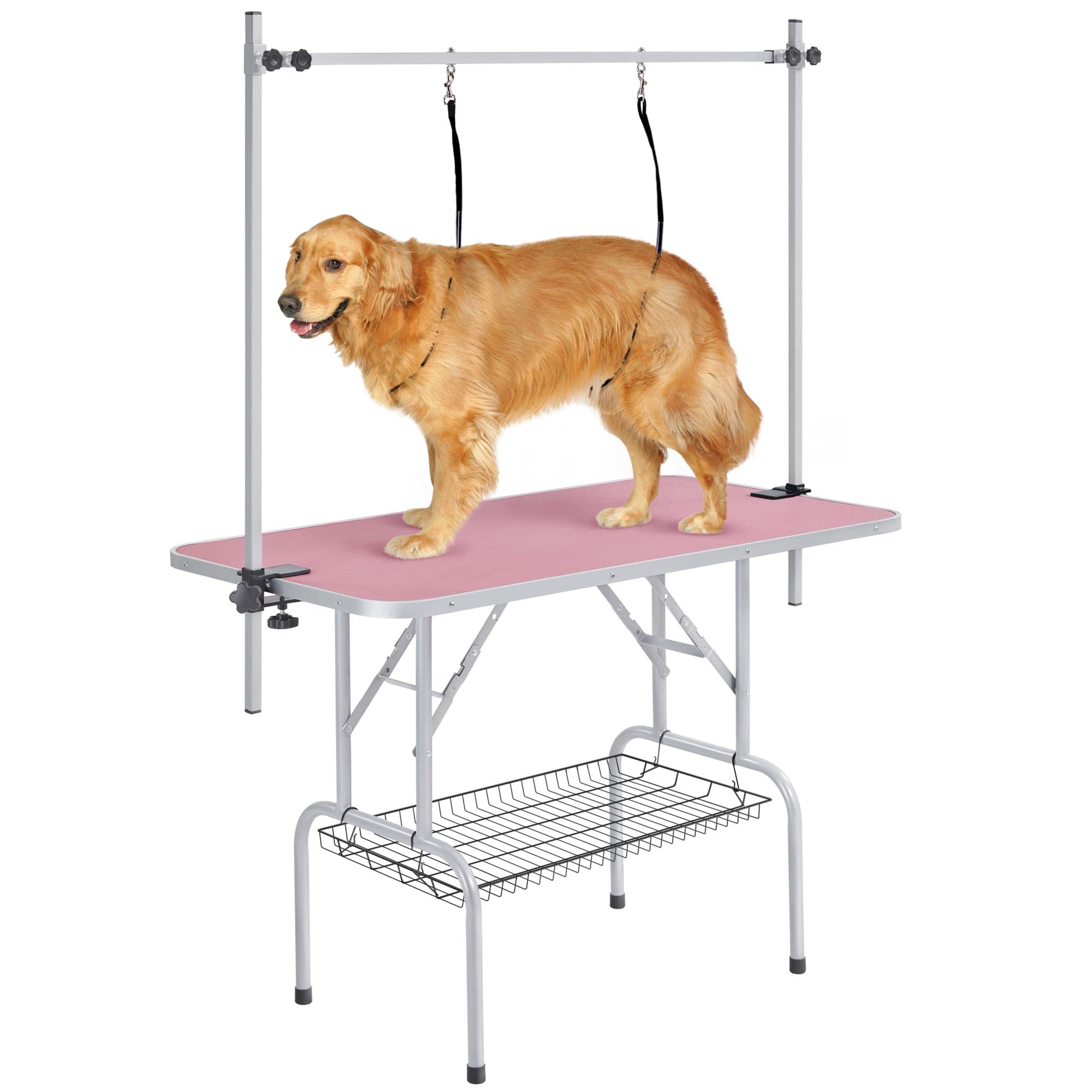 – Yaheetech 46" Pet Dog Grooming Table Height Adjustable Dog Beauty Table for Large Dogs/Cats w/Storage Basket/Noose Tools 177cm High Pink