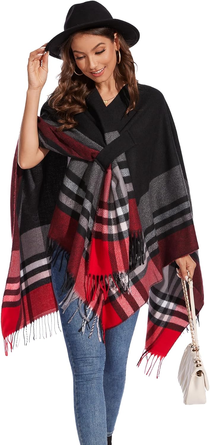 Shawl Wraps for Women, Elegant Knitted Cape Open Front Poncho Scarf Blanket Cardigan Coat for Autumn and Winter