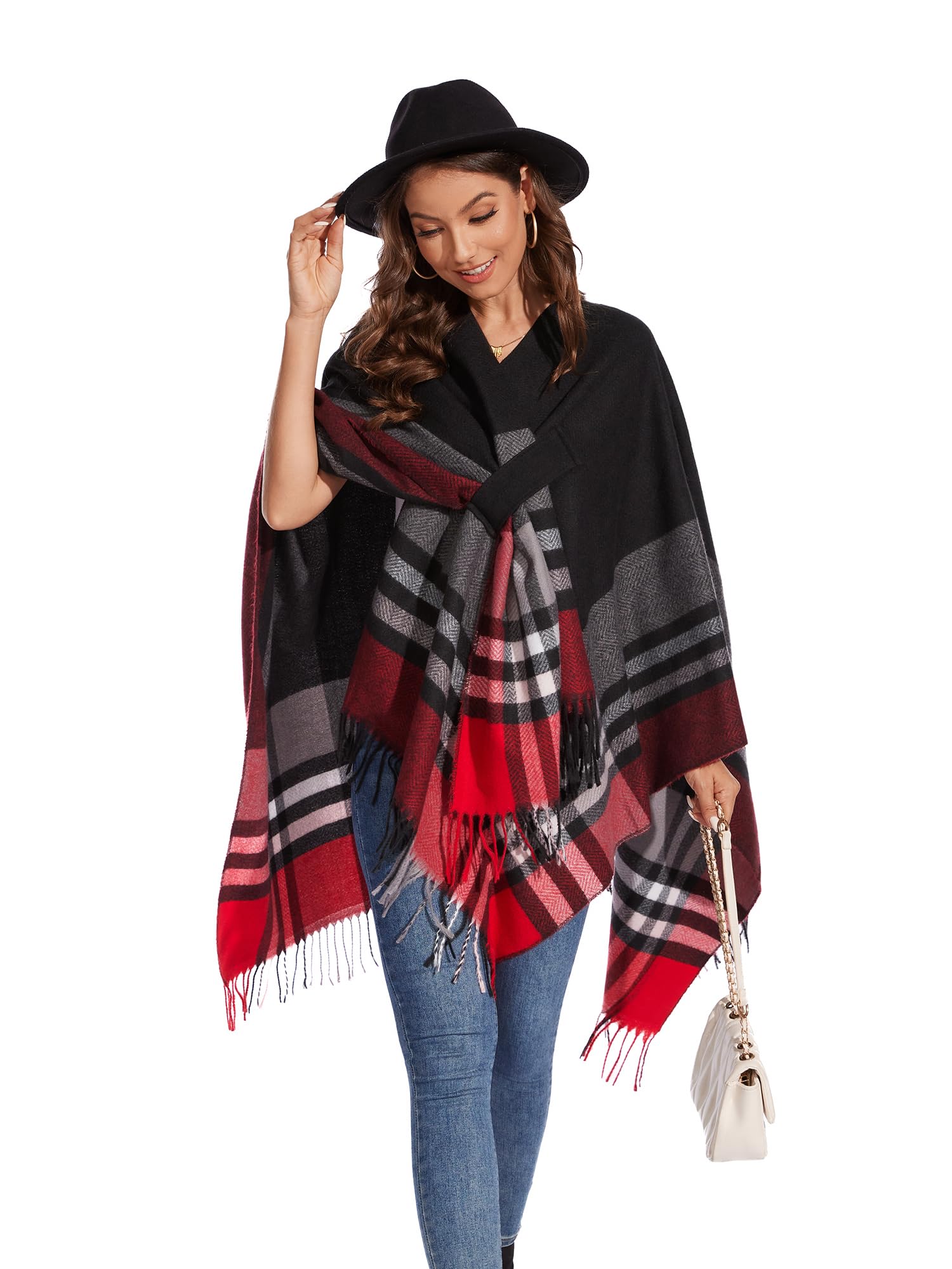 colornival Elegante Mantella da Donna con Fronte Aperto Poncho Morbido, Adatto per Primavera, Autunno e Inverno