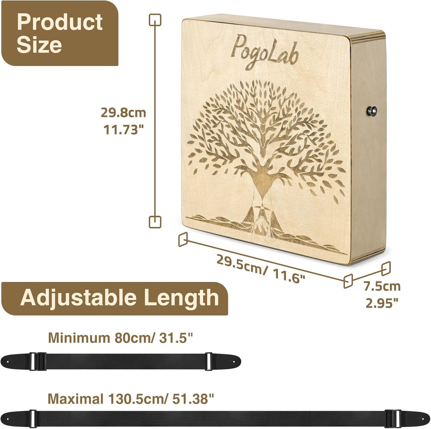 POGOLAB Portable Cajon, Multi-Tone Travel Drum Box with Storage Bag & Detachable Snare Drum Strap, Exquisite Carved Patterns, Beautiful Percussion Instrument Gift