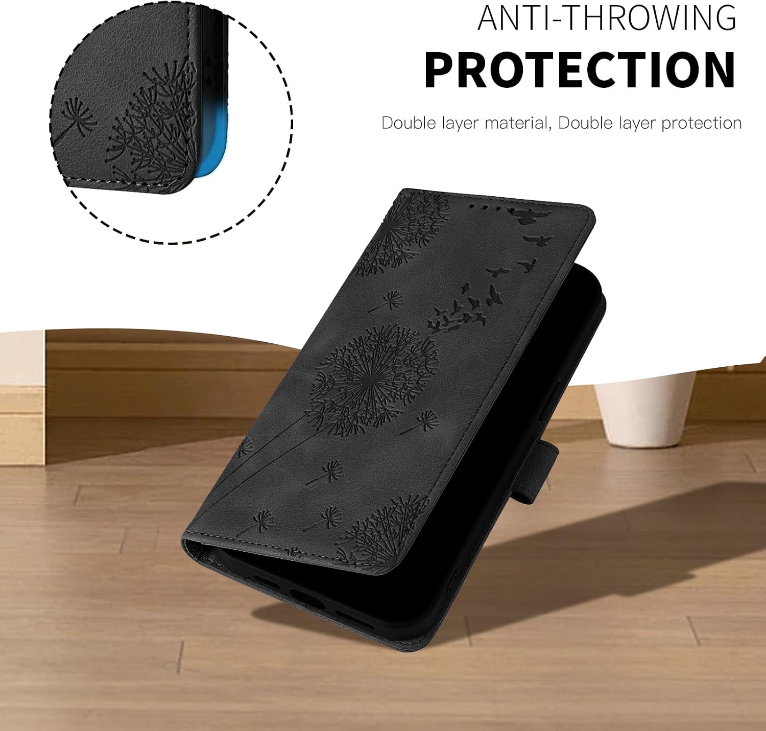Mobile Phone Case for Xiaomi Poco M8 Pro 5G Dandelion PU Leather Flip Case Wallet Case Magnetic Mobile Phone Case for Xiaomi Poco M8 Pro 5G Black image 5