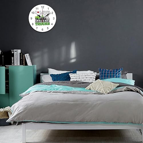 Miniatura 4 de I Heart Love - Reloj de pared de camiones de basura, silencioso, sin tictac, redondo, de madera, fácil de leer para decoración del hogar, sala de