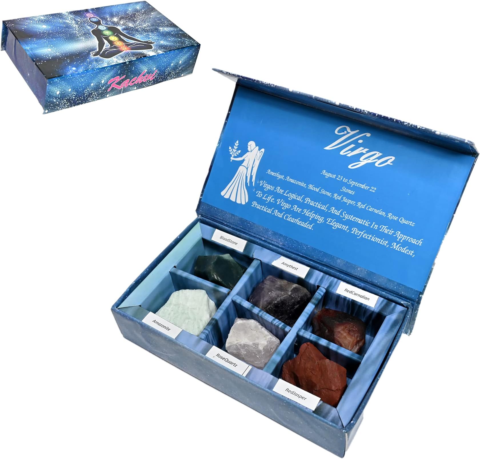 KACHVICrystal Virgo Gifts-Zodiac Signs Stones to Complement The Birthstones-Natural Healing Crystals with Horoscope Box Set