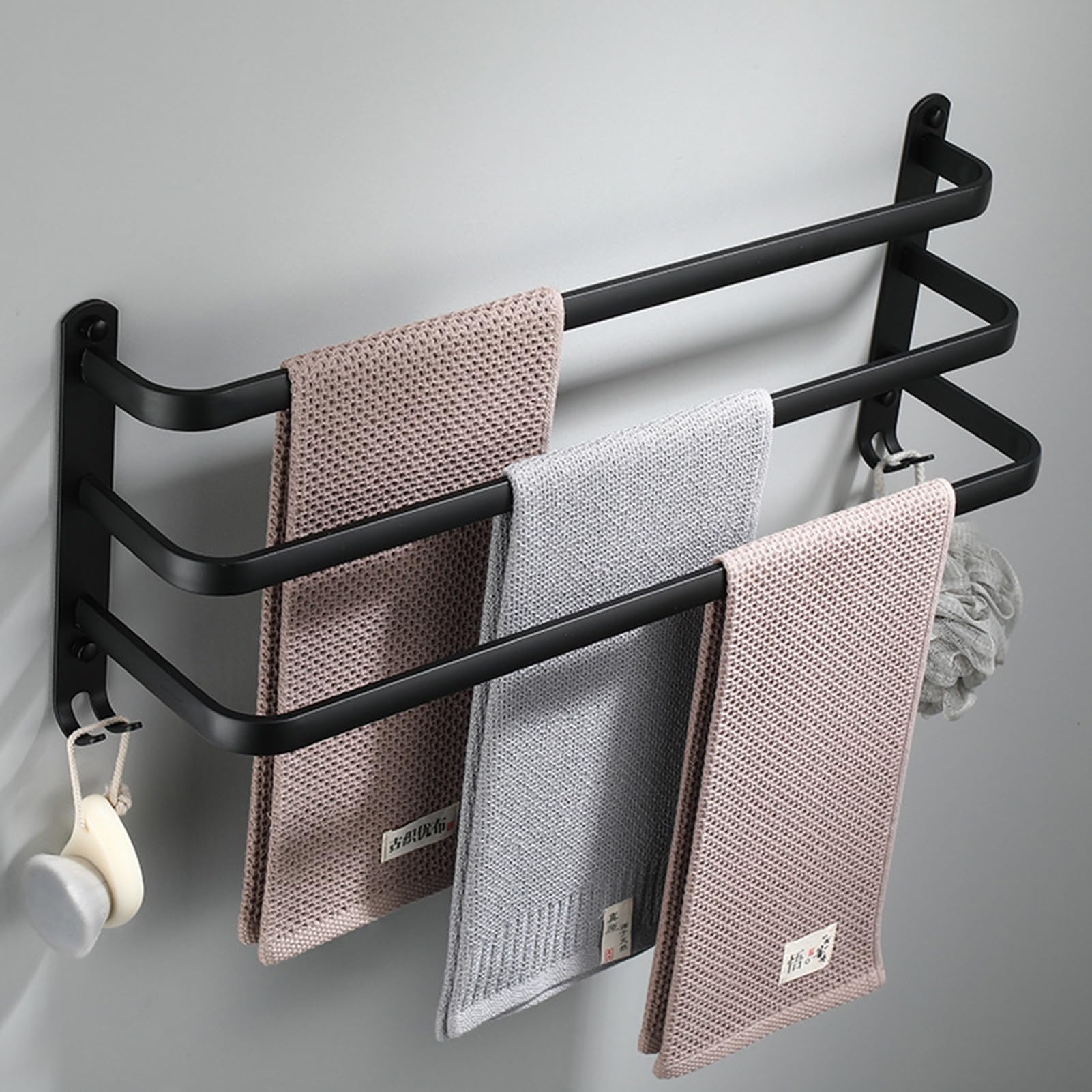 Porte-serviettes de bain mural 80cm suspendu avec crochets de cuisine