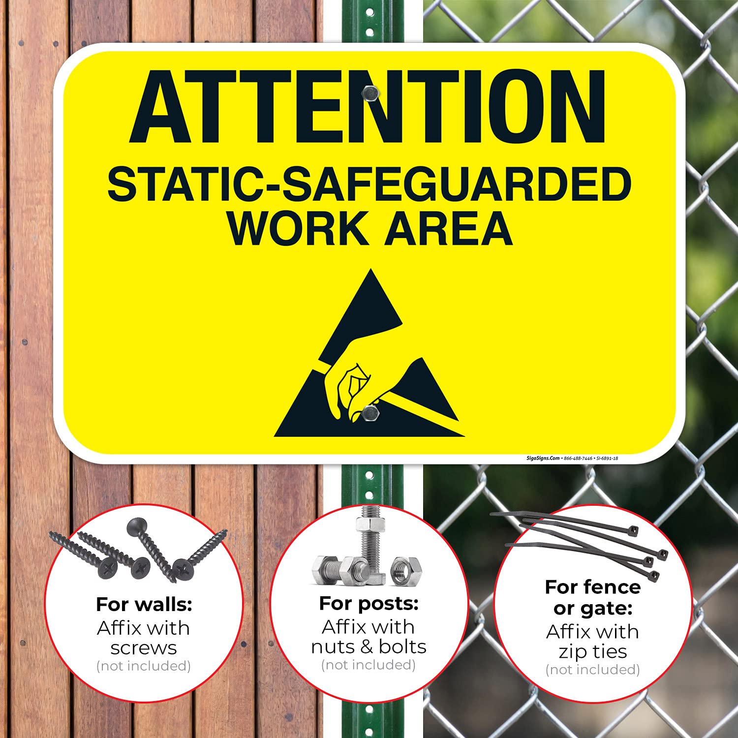 Attention Static-Safeguarded Work Area Sign, 12x18 Inches, Rust Free .063 Aluminum, Fade Resistant, Made in USA