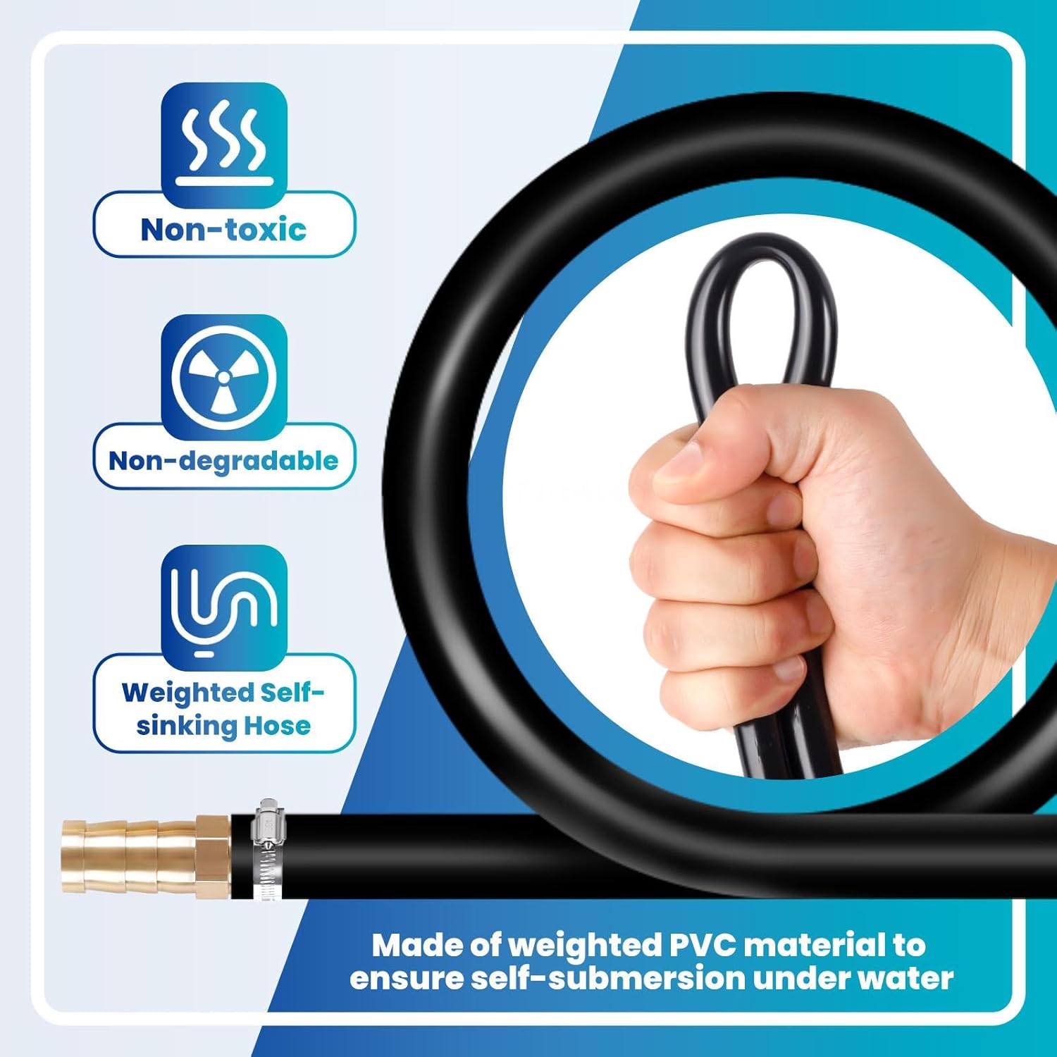 656 FT Pond Tubing, 3/8 Inch Self Sinking Weighted Air Hose for Pond Aeration Kit with 4 Stainless Steel Clamps and 4 Menders