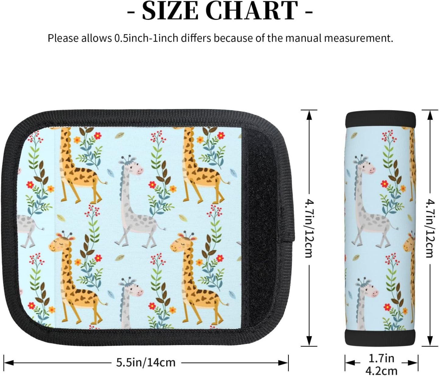 Cute Giraffe Flowers Print Neoprene Luggage Handle Wraps for Travel Handle Grip Luggage Identifier Suitcase 2Pcs