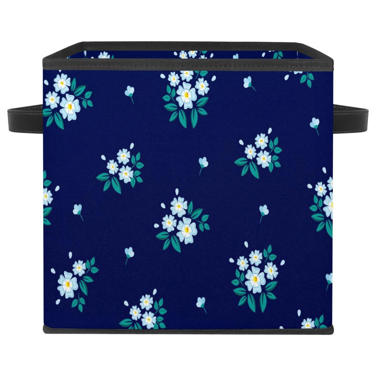Boîte de rangement pliable en tissu cube bleu marine floral pour placard de chambre