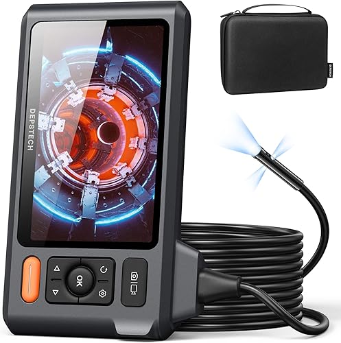 DEPSTECH Triple Lens Borescope Inspection Camera, 5"IPS Screen Endoscope Camera with Lights,1080P Sewer Camera and 180Flip Button, 16.5ft IP67