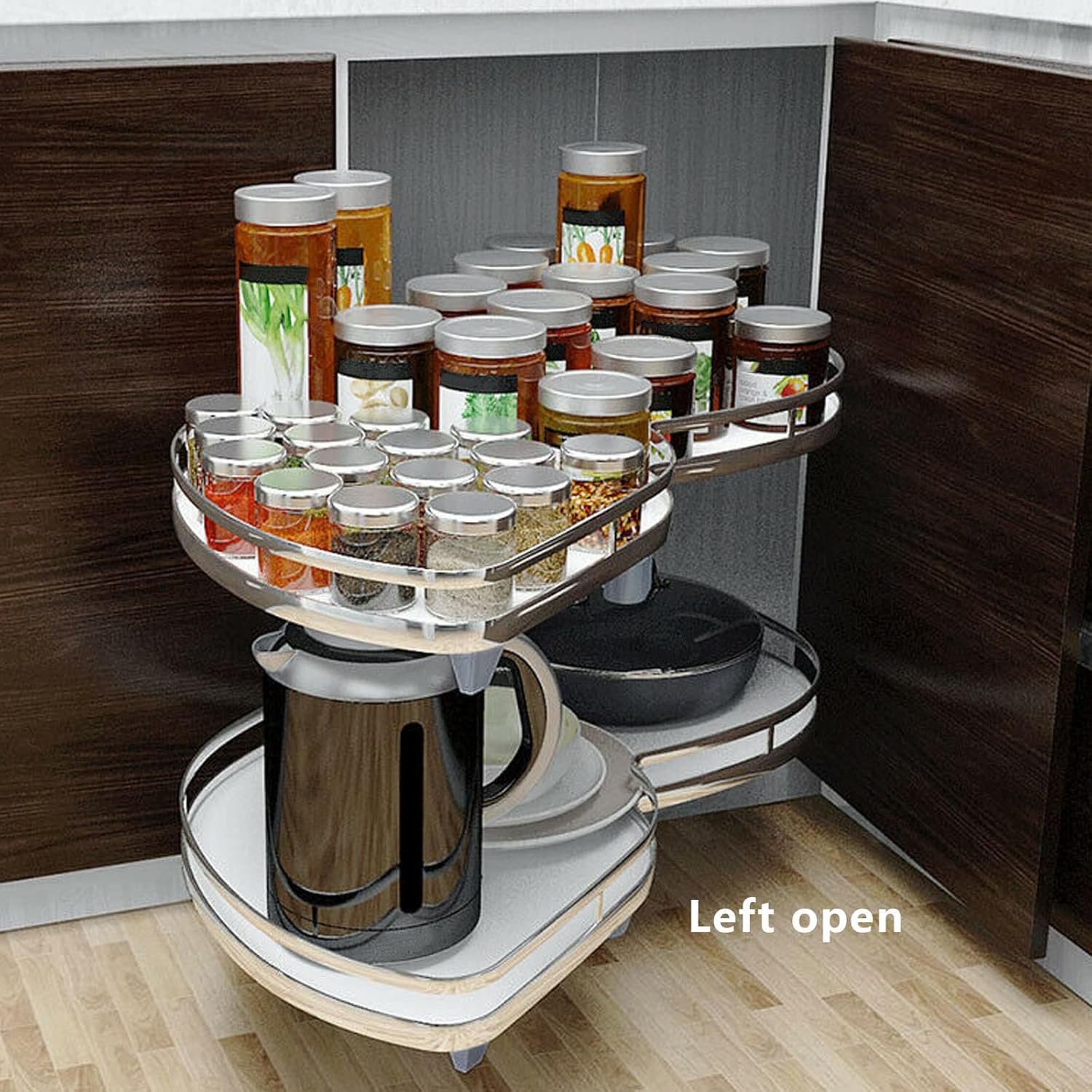 Armoire de Cuisine à 2 Niveaux, Armoire de Cuisine à tiroir d'angle Aveugle, évier en Acier Inoxydable 304, pour 800 mm à 900 mm, étagères coulissantes pour Organisateur d'armoires (Ouverture à d