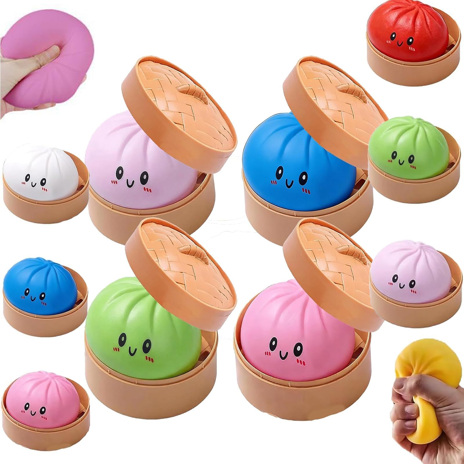 Mystery Dumpling Squishy, 4 Inch Jumbo Dumpling Stress Ball, Squishy Bun, Anxiety Relief Fidget, Soft Squeeze Decompression Dough for Adults Classroom Prizes & Party Favors (Pink) — view 11