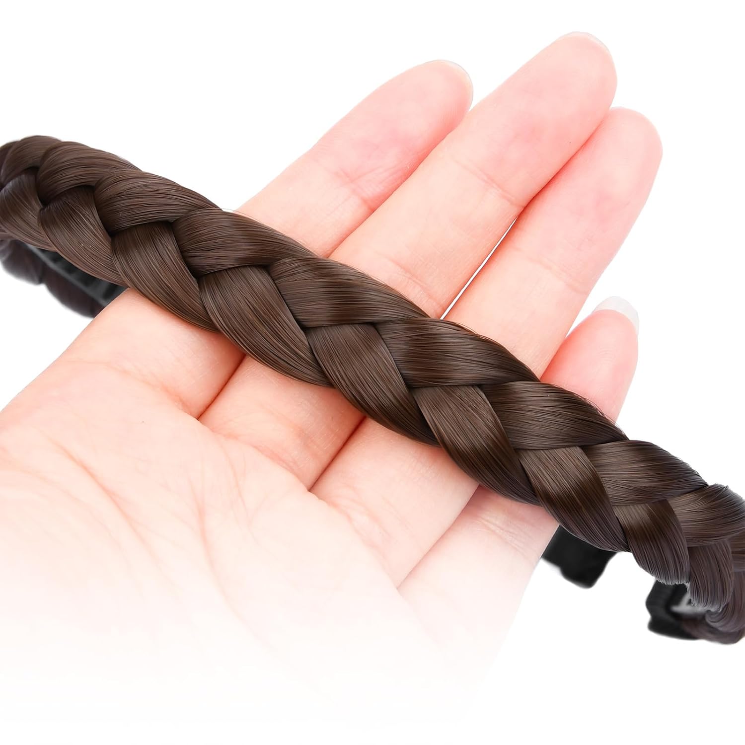 Braided Headband With Teeth Braids Hairband With Tooth Synthetic Hair Band Plaited Hairband For Women (Chestnut-0.6 inches)