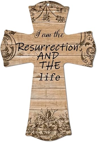 Decoración rústica de pared con cruz cristiana  Soy la resurrección y la vida  Versículo bíblico inspirador de madera para pared de puerta disponible en Yaxa Peru