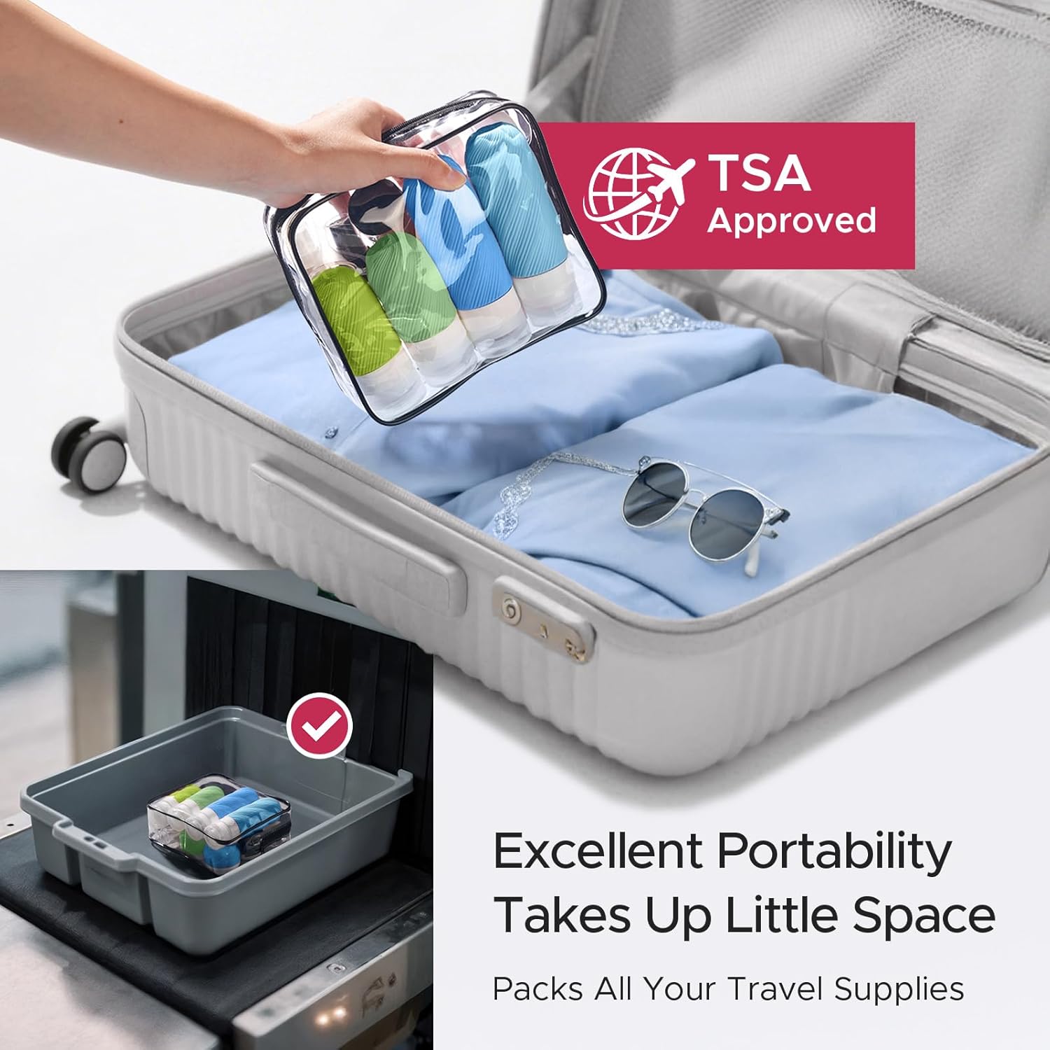 LitBear 23 Pack TSA Approved Travel Bottles for Toiletries, Leak Proof Refillable Travel Size Containers Kit with Silicone Squeezable Bottles Jars for Shampoo Lotion Conditioner, in Clear Bag, Blue - Image 6