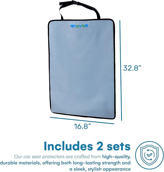 Enovoe Kick Mats - 2'li Set - Çocuk Ayakları için Koltuk Arkası Koruyucu - Araba Koltuğu Sırt Koruyucu - Kir ve Sürtünmelerden Kalkanlar - Dayanıklı Malzeme - 42,7 x 83 cm - Gri - Kick Mats Arka