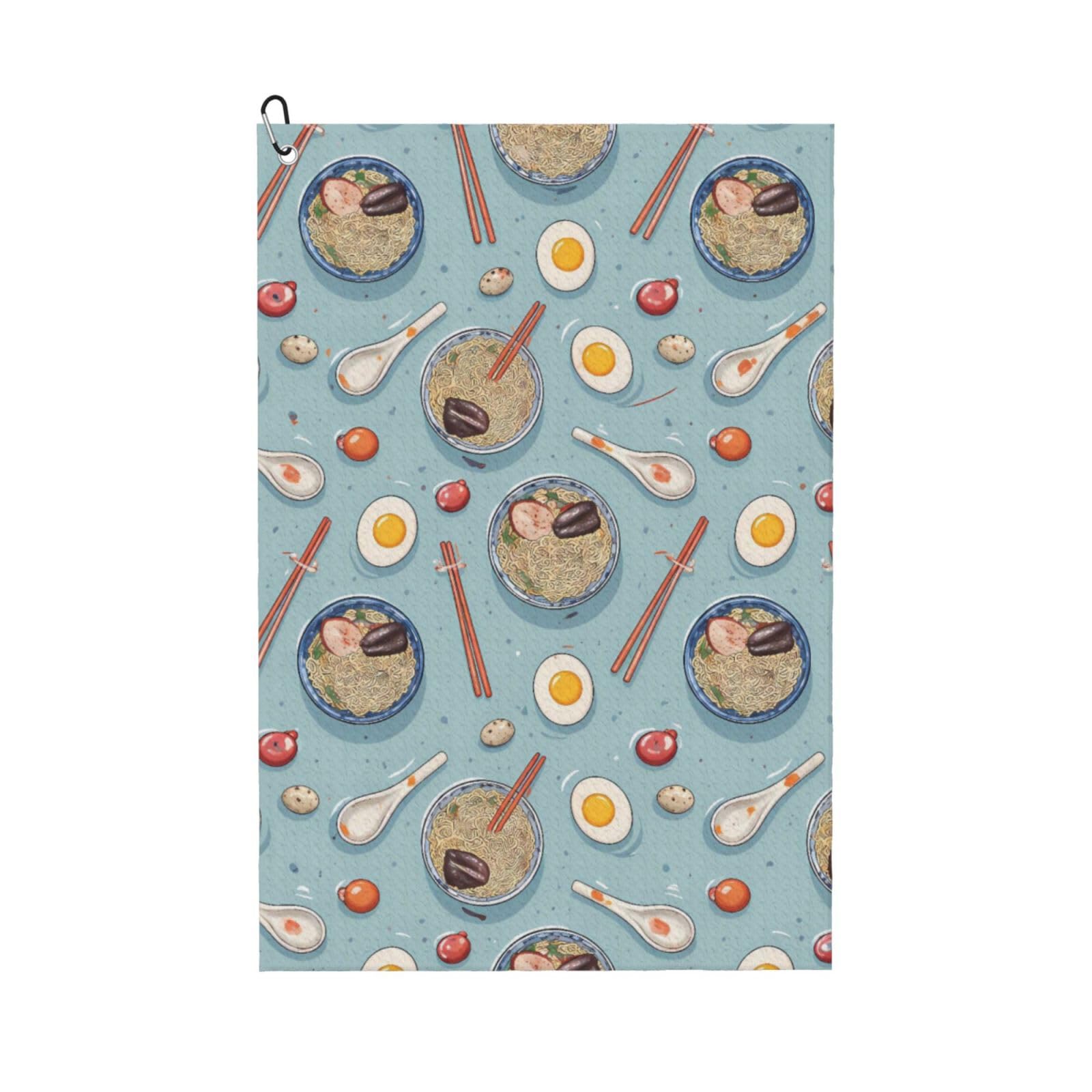 Oudrspo Ramen Theme Fun Pattern Multi-Functional Golf Towel | Absorbent Quick Drying 16x24in