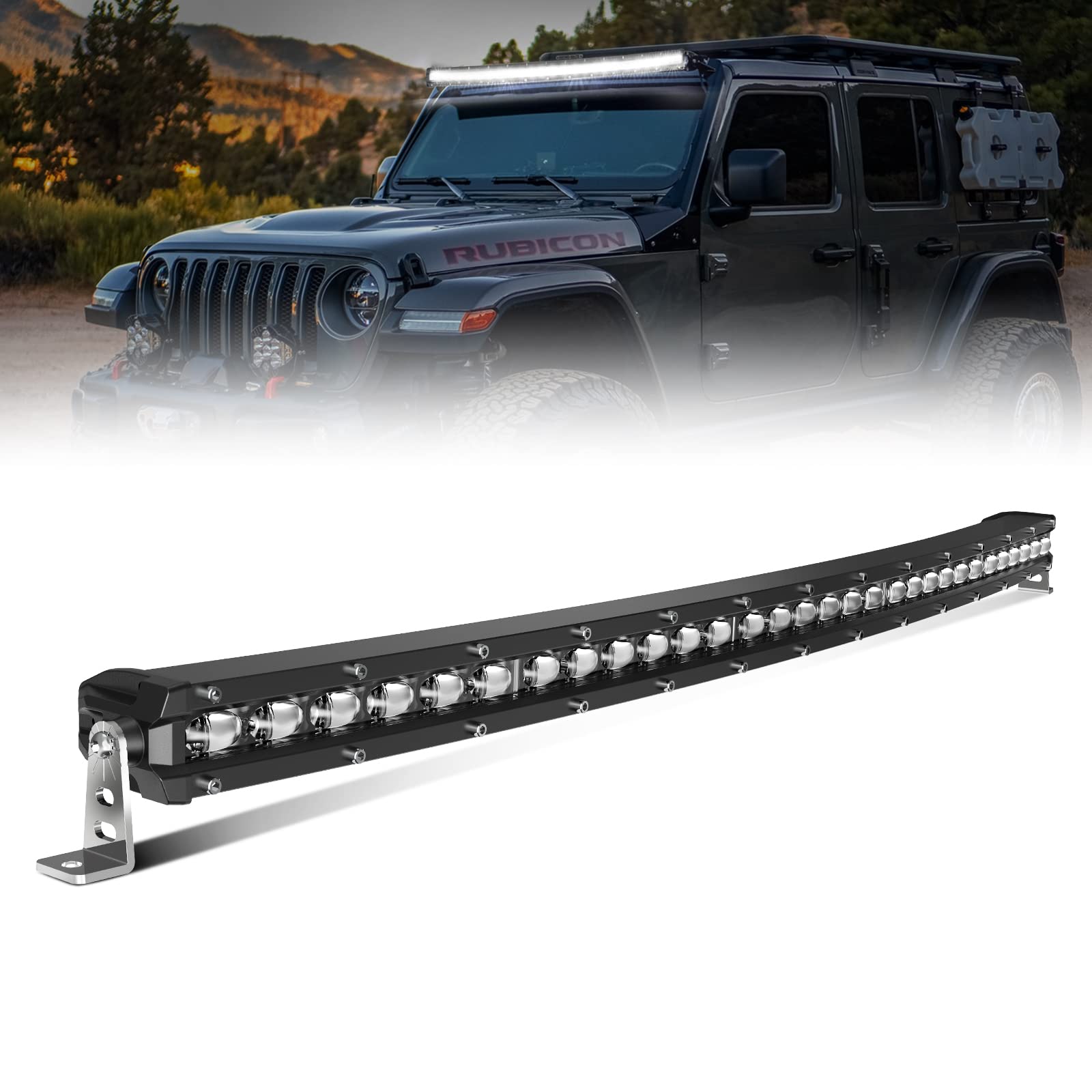 MAYELLO LED Light Bar Curved 32 Inch Single Row Lightbar Spot Flood Combo Beam 6D Slim Offroad Driving Work Light 12V for Truck Car ATV UTV SUV Boat