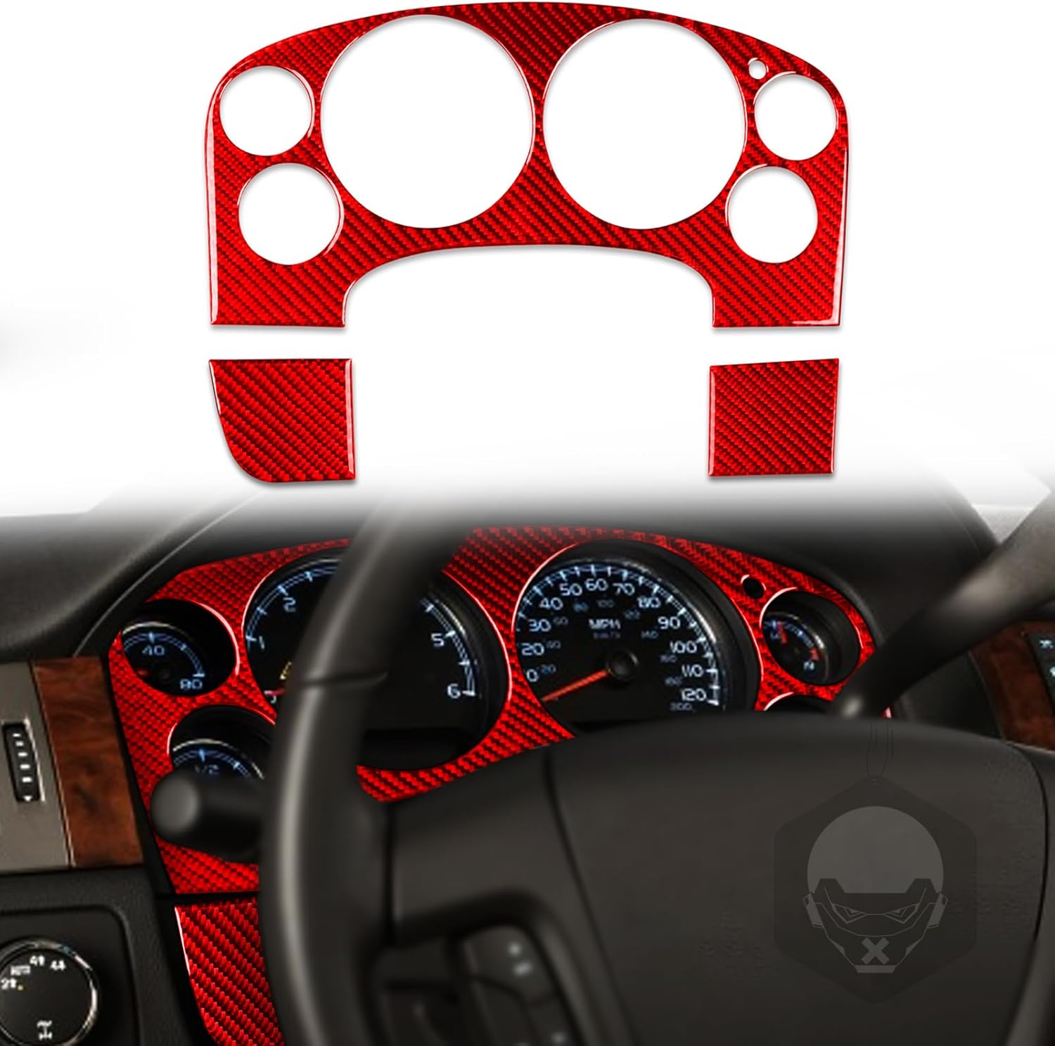 Real Red Carbon Fiber Car Dashboard Speedometer Panel Decorative Cover Sticker Set Compatible with Chevrolet Avalanche/Silverado LTZ 2007 2008 2009 2010 2011 2012 2013 Auto Interior Accessories