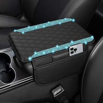 NBTEPEM Bling Car Center Console Armrest Cover, Microfiber Leather and Diamond Middle Console Cover with 2 Storage Bags, Bling Accessories Interior for Most Vehicles Aquamarine Diamond