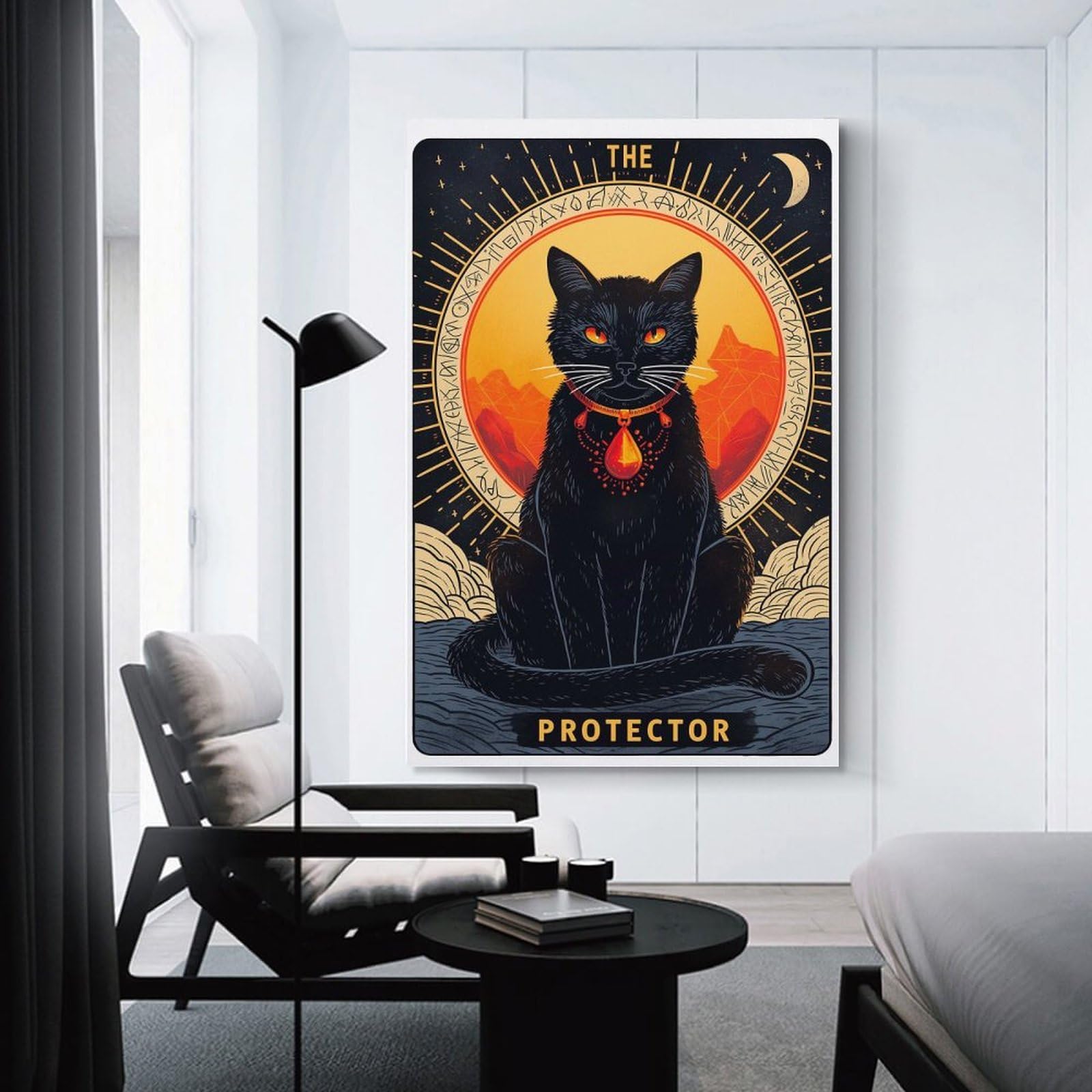 Junmoney Tarot Protector Cat Wall Decor Canvas Print, 20x30inch(50x75cm), for Home Lounge, Bedroom Or Reading Nook, Decorative Artwork for Empty Walls