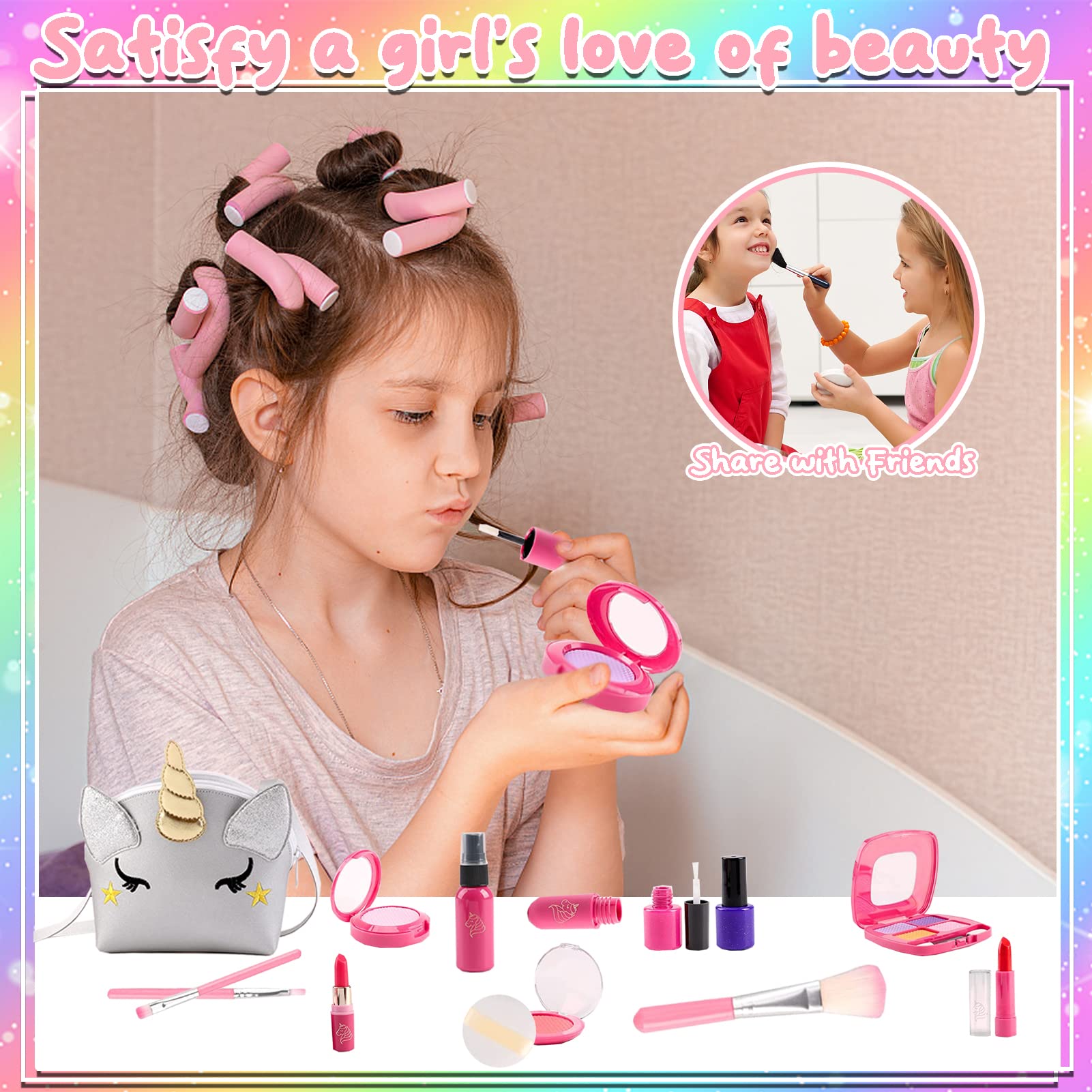 STAY GENT Trucchi Finti Set Parrucchiera Bambina con Argento Unicorno Borsa Valigetta, Regali per Ragazze 3-12 Anni, 20 Pezzi